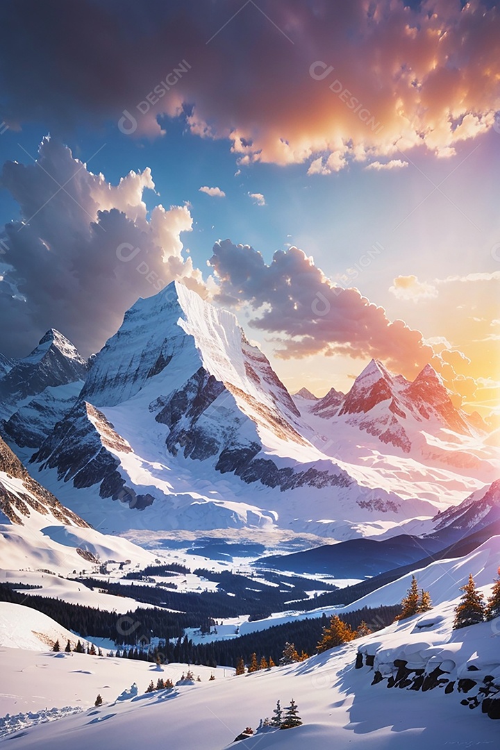 Fundo do pôr do sol da montanha de inverno