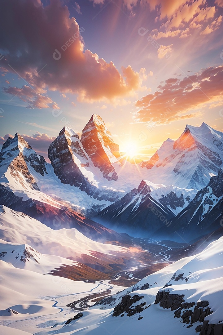 Fundo do pôr do sol da montanha de inverno