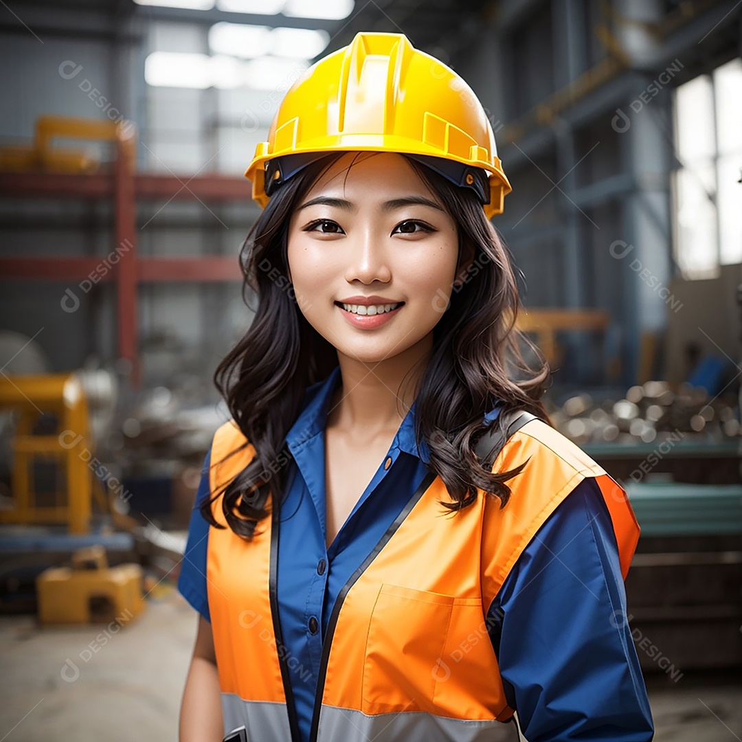 Mulher asiática confiança ação posando construtora sorriso