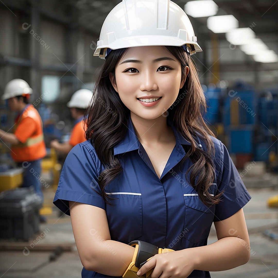 Mulher asiática confiança ação posando construtor Mulher jovem garota asiática confiança construtor construtora IA Inteligência Artificial Fotos Imagens JPG
