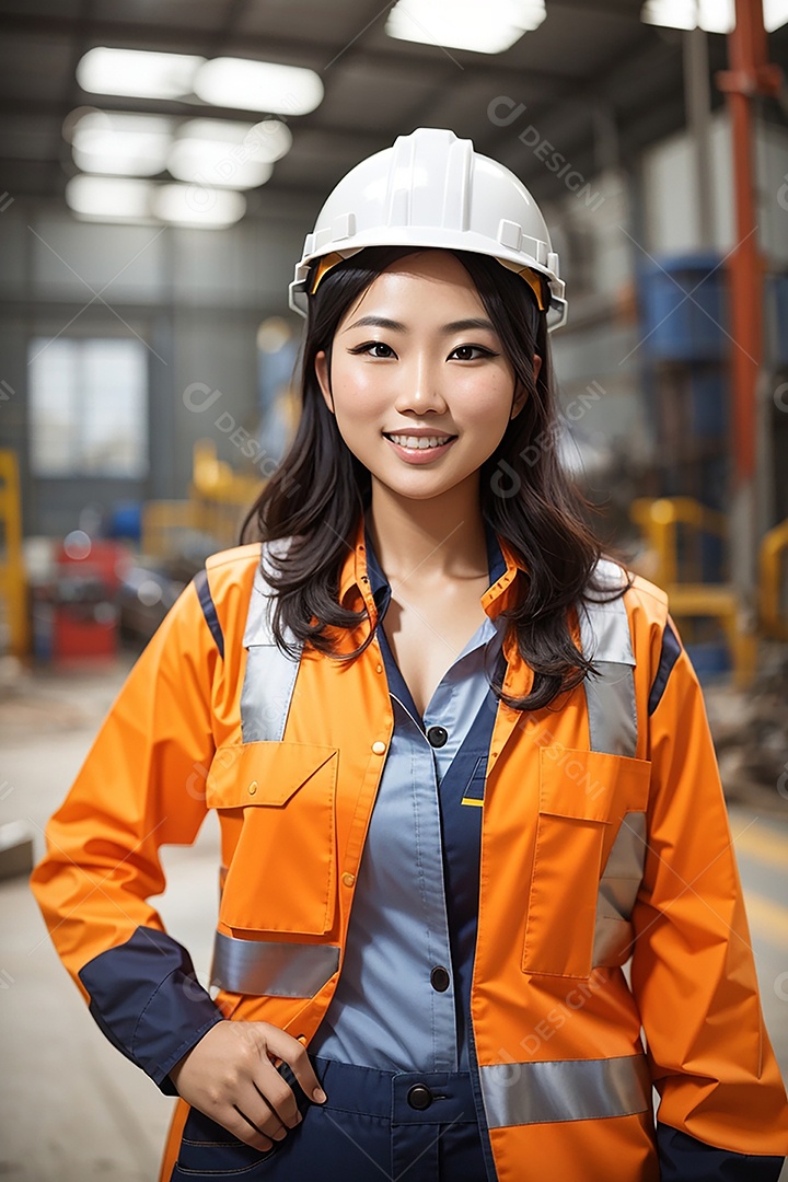 Mulher asiática confiança ação posando construtora sorriso