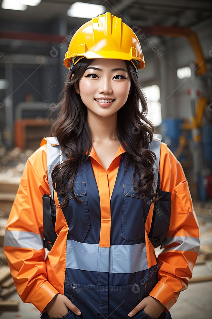 Mulher asiática confiança ação posando construtor