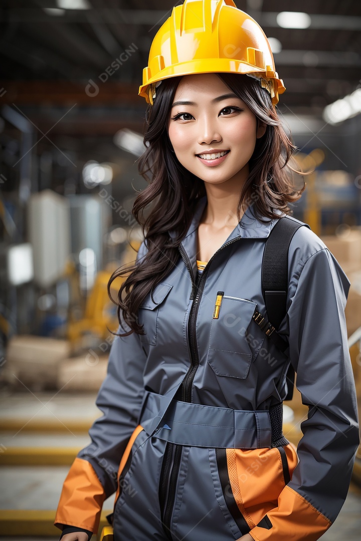 Mulher asiática confiança ação posando construtor