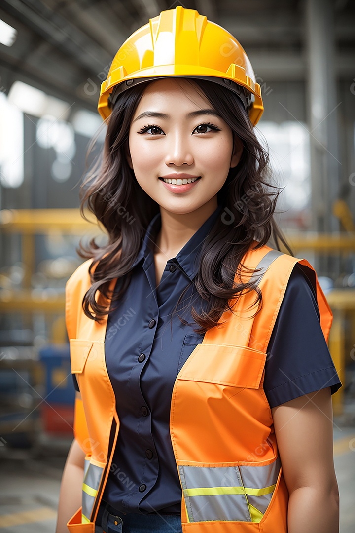 Mulher asiática confiança ação posando construtor