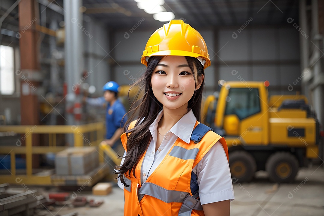 Mulher asiática confiança ação posando construtor