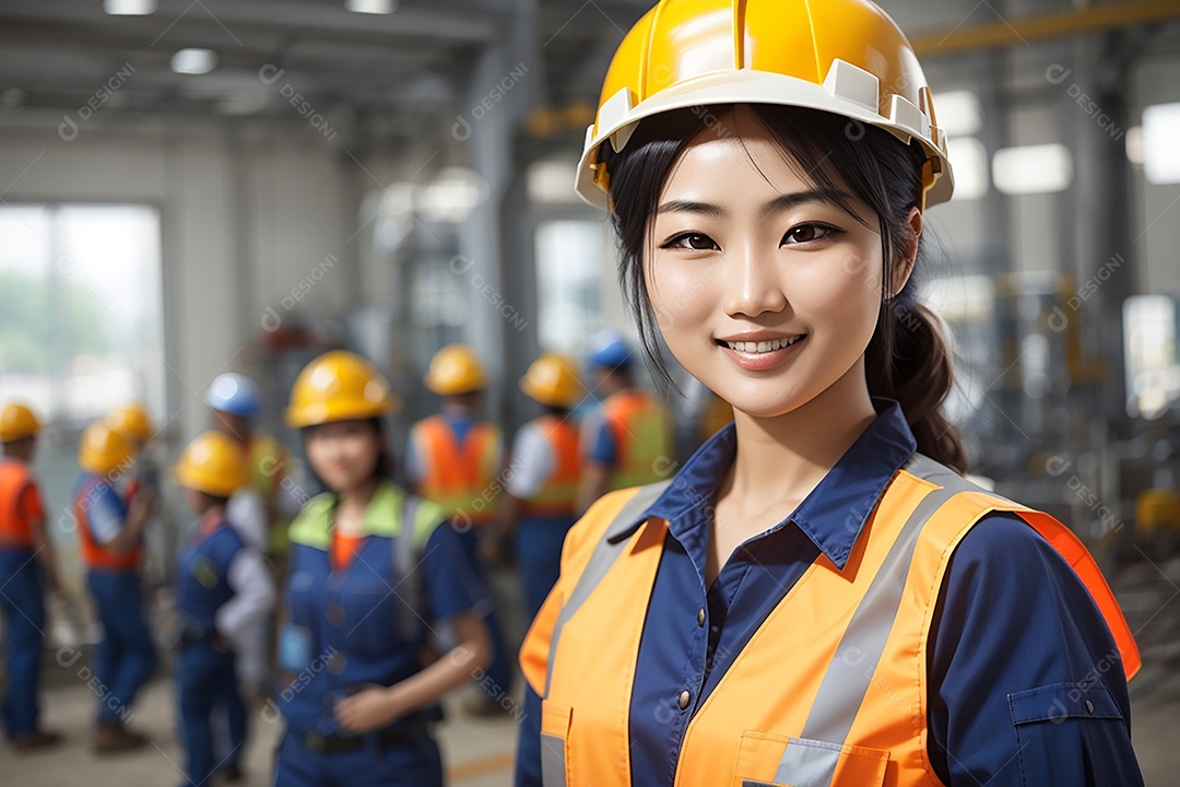 Mulher asiática confiança ação posando construtor