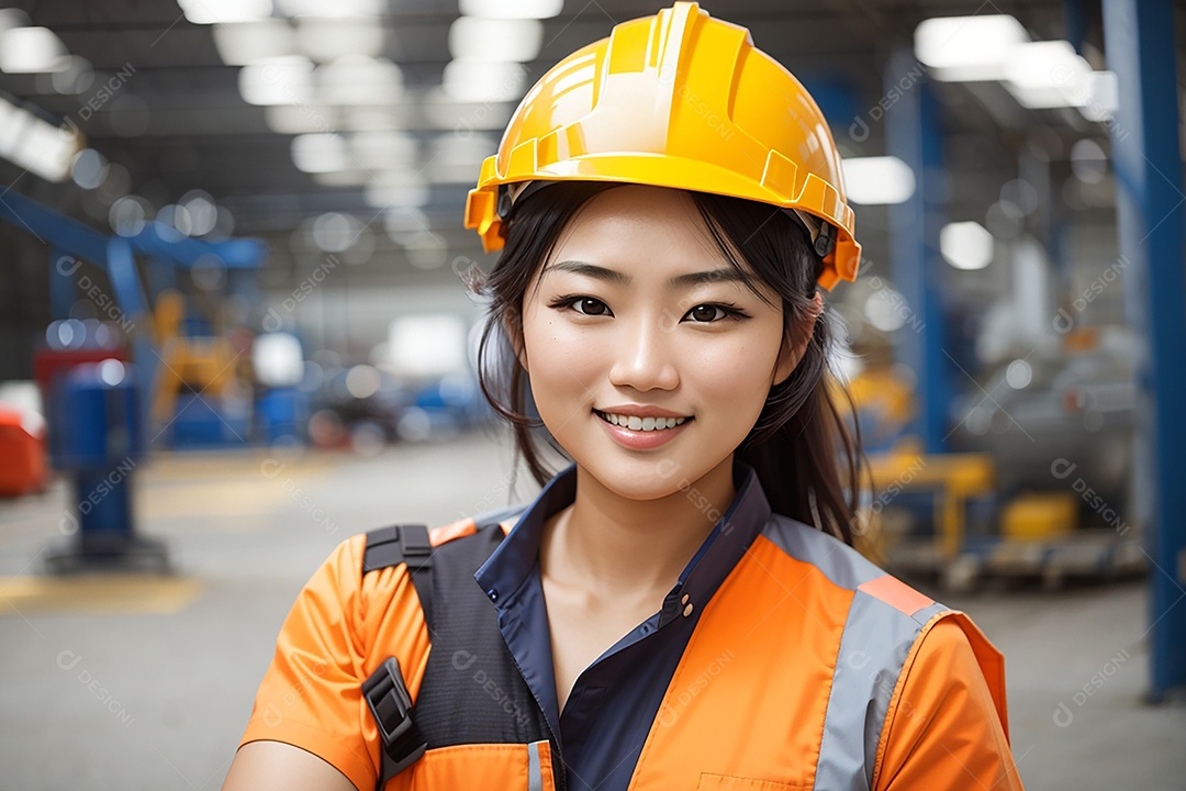 Mulher asiática confiança ação posando construtor