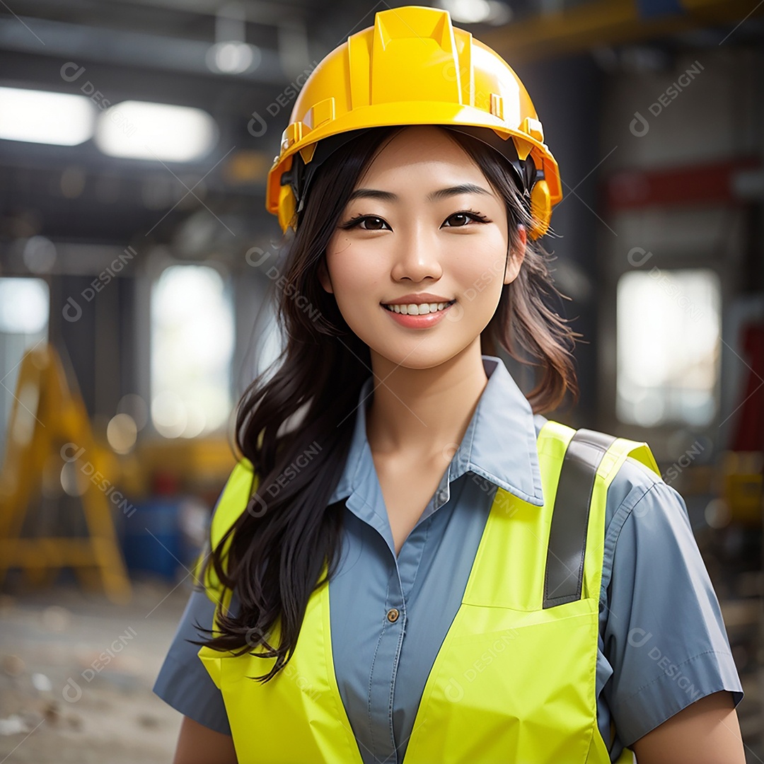 Mulher asiática confiança ação posando construtor