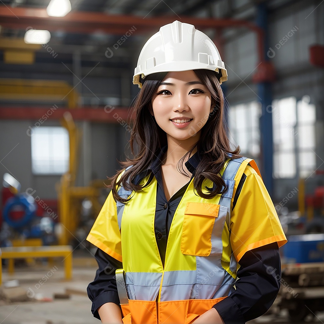 Mulher asiática confiança ação posando construtor