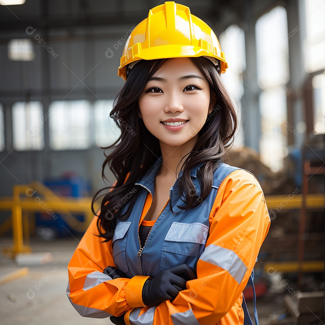 Mulher asiática confiança ação posando construtor