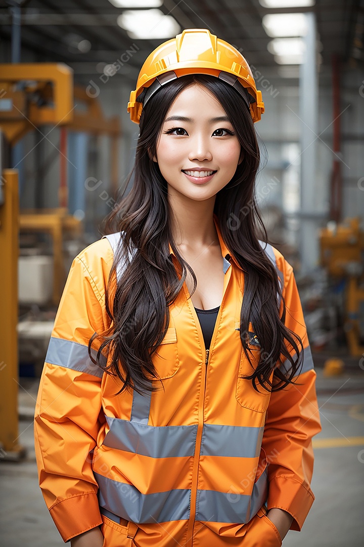 Mulher asiática confiança ação posando construtor