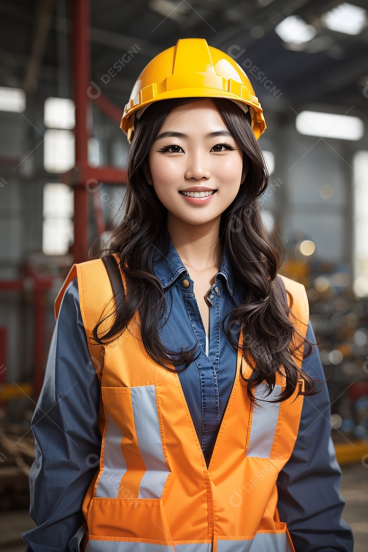 Mulher asiática confiança ação posando construtor