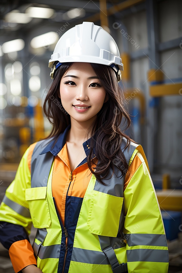 Mulher asiática confiança ação posando construtor