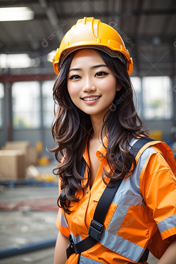 Mulher asiática confiança ação posando construtor