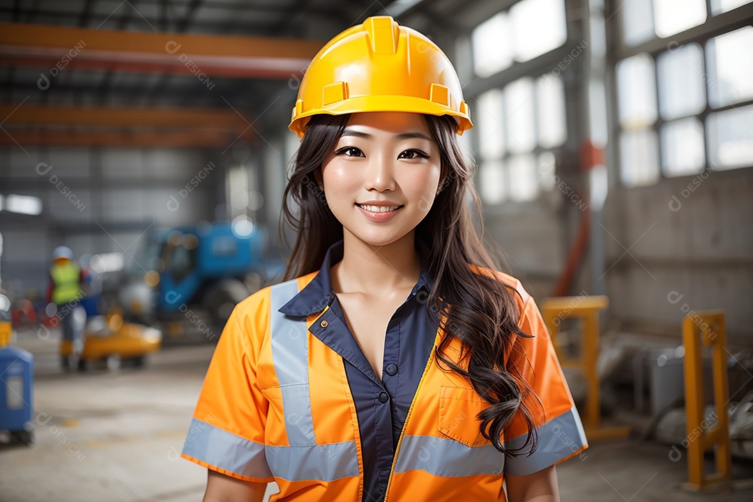 Mulher asiática confiança ação posando construtor