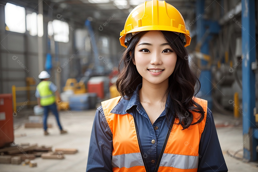 Mulher asiática confiança ação posando construtor