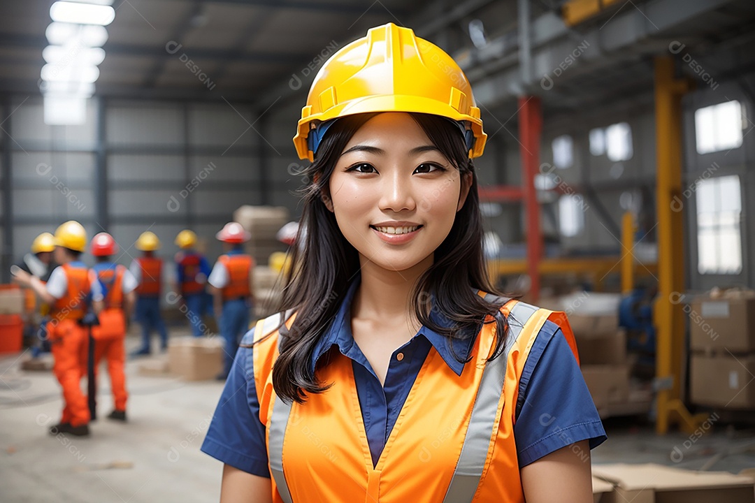 Mulher asiática confiança ação posando construtor