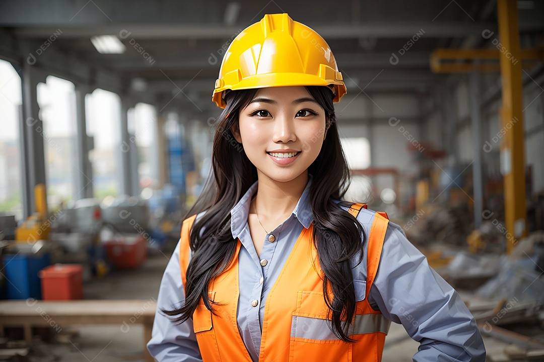 Mulher asiática confiança ação posando construtor