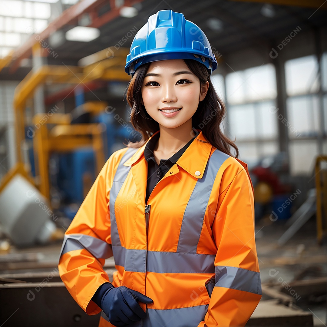 Mulher asiática confiança ação posando construtor