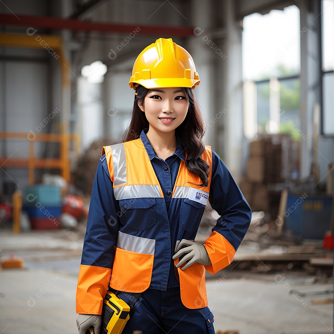 Mulher asiática confiança ação posando construtor