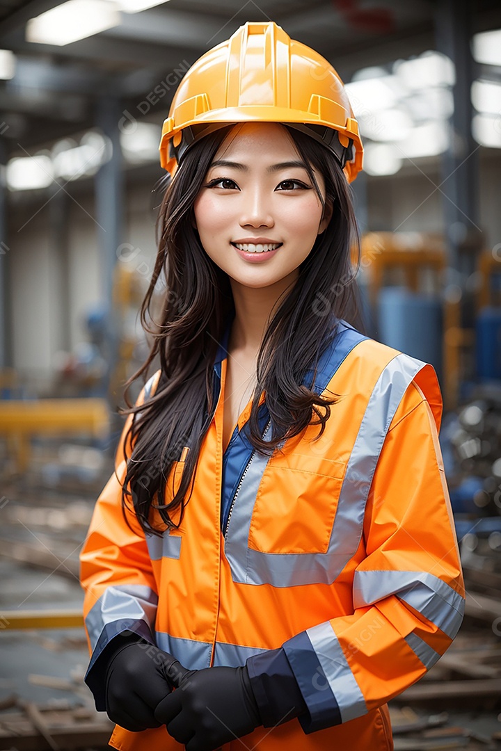 Mulher asiática confiança ação posando construtor