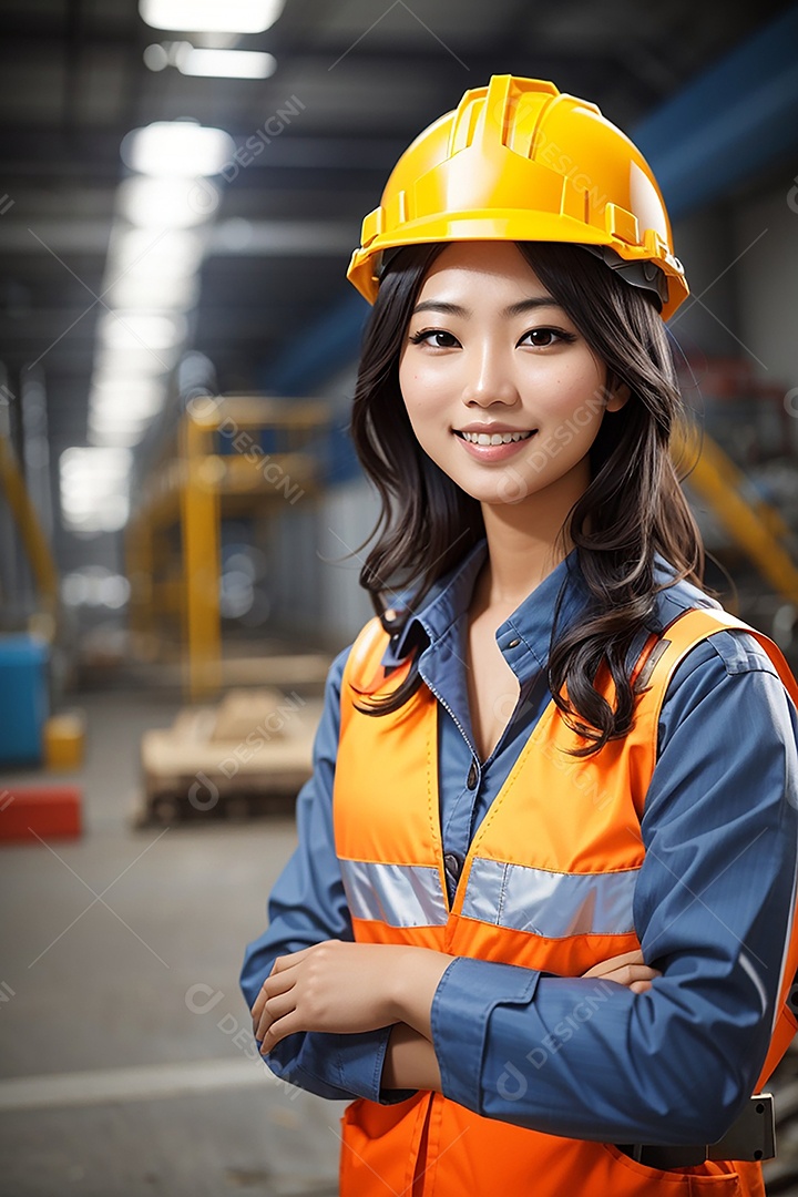 Mulher asiática confiança ação posando construtor