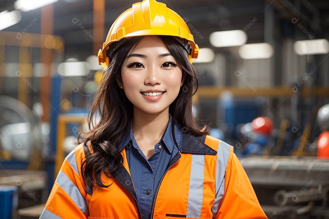 Mulher asiática confiança ação posando construtor