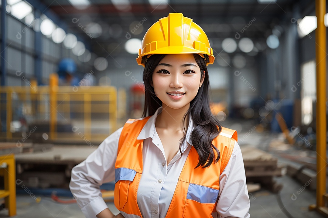 Mulher asiática confiança ação posando construtor