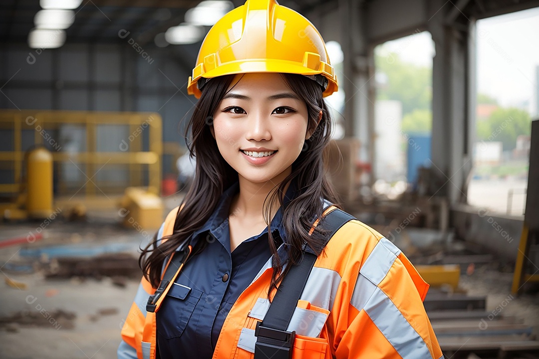 Mulher asiática confiança ação posando construtor