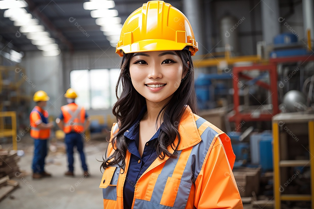 Mulher asiática confiança ação posando construtora sorriso