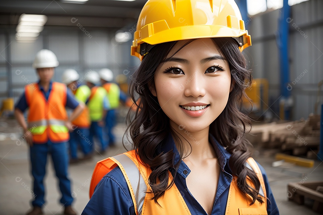 Mulher asiática confiança ação posando construtor