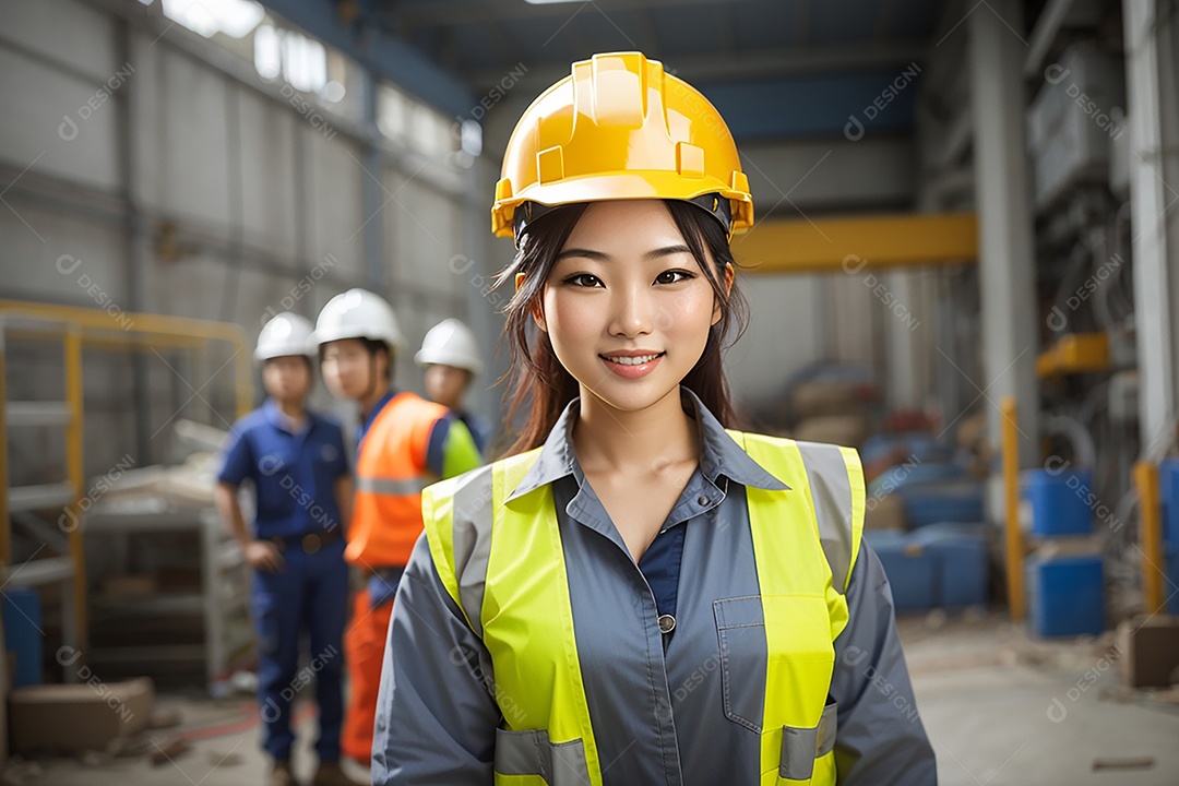 Mulher asiática confiança ação posando construtor