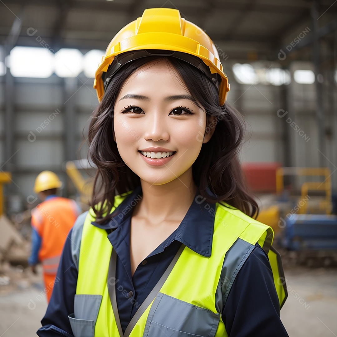 Mulher asiática confiança ação posando construtor