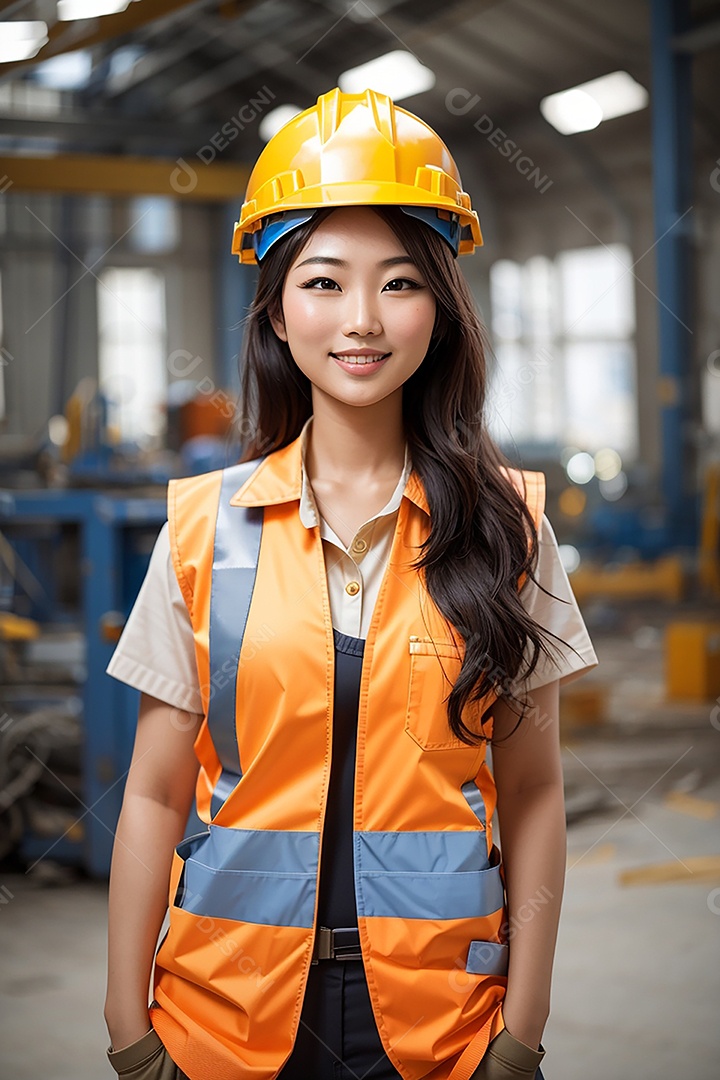 Mulher asiática confiança ação posando construtor