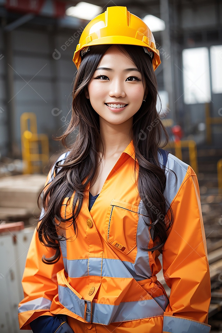 Mulher asiática confiança ação posando construtor