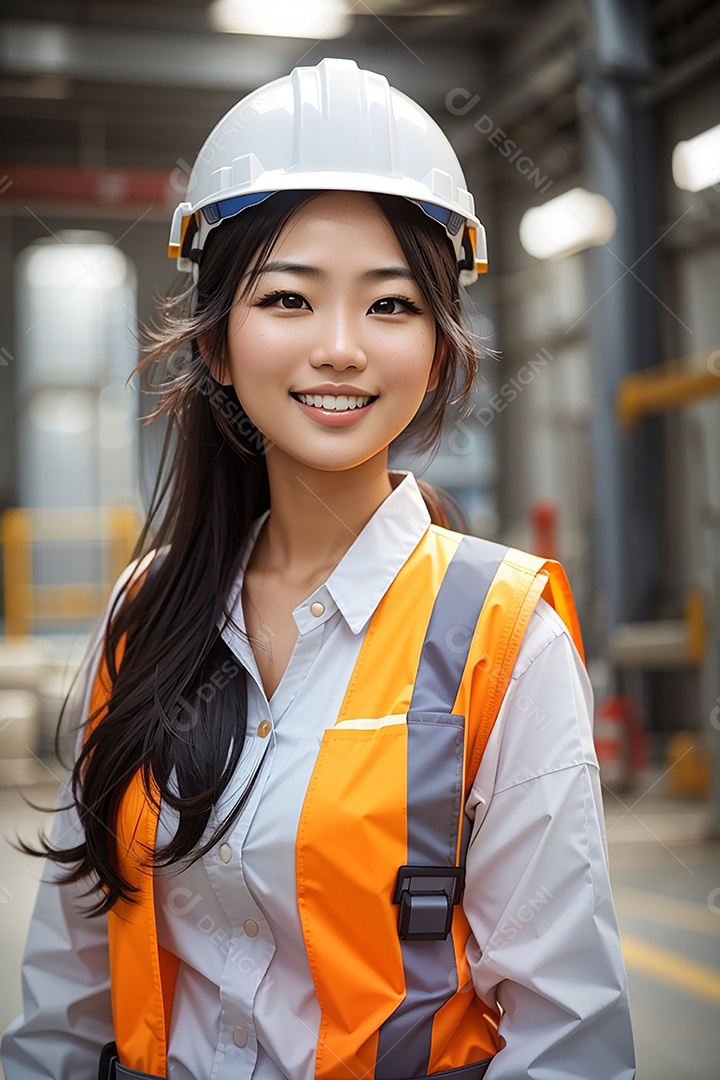 Mulher asiática confiança ação posando construtor