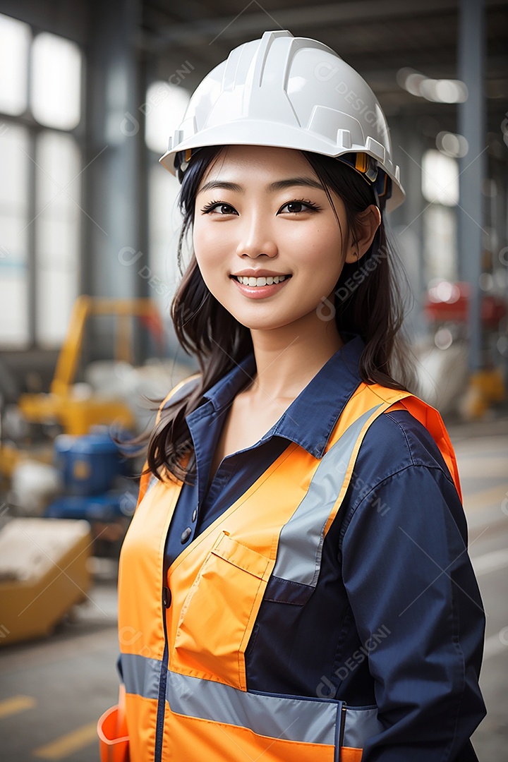 Mulher asiática confiança ação posando construtor