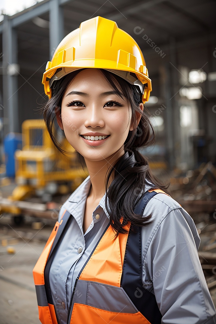 Mulher asiática confiança ação posando construtor