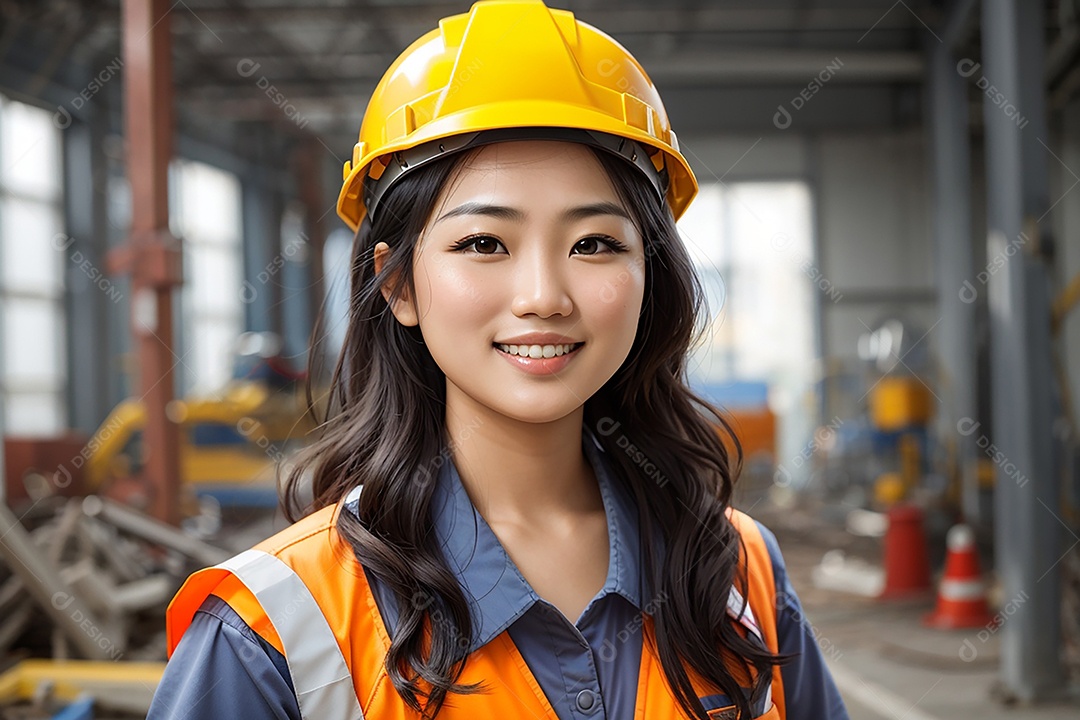 Mulher asiática confiança ação posando construtor