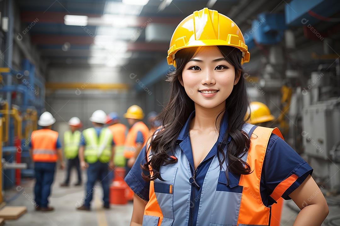 Mulher asiática confiança ação posando construtor