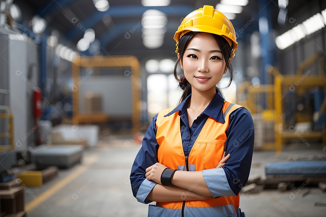 Mulher asiática confiança ação posando construtor