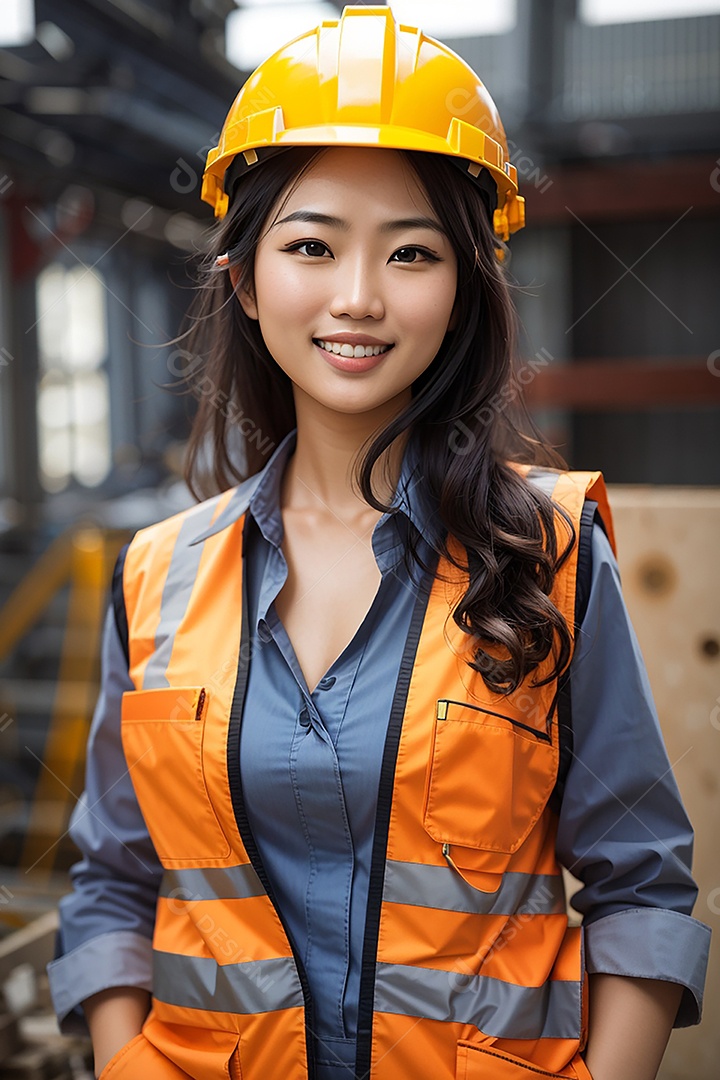 Mulher asiática confiança ação posando construtor