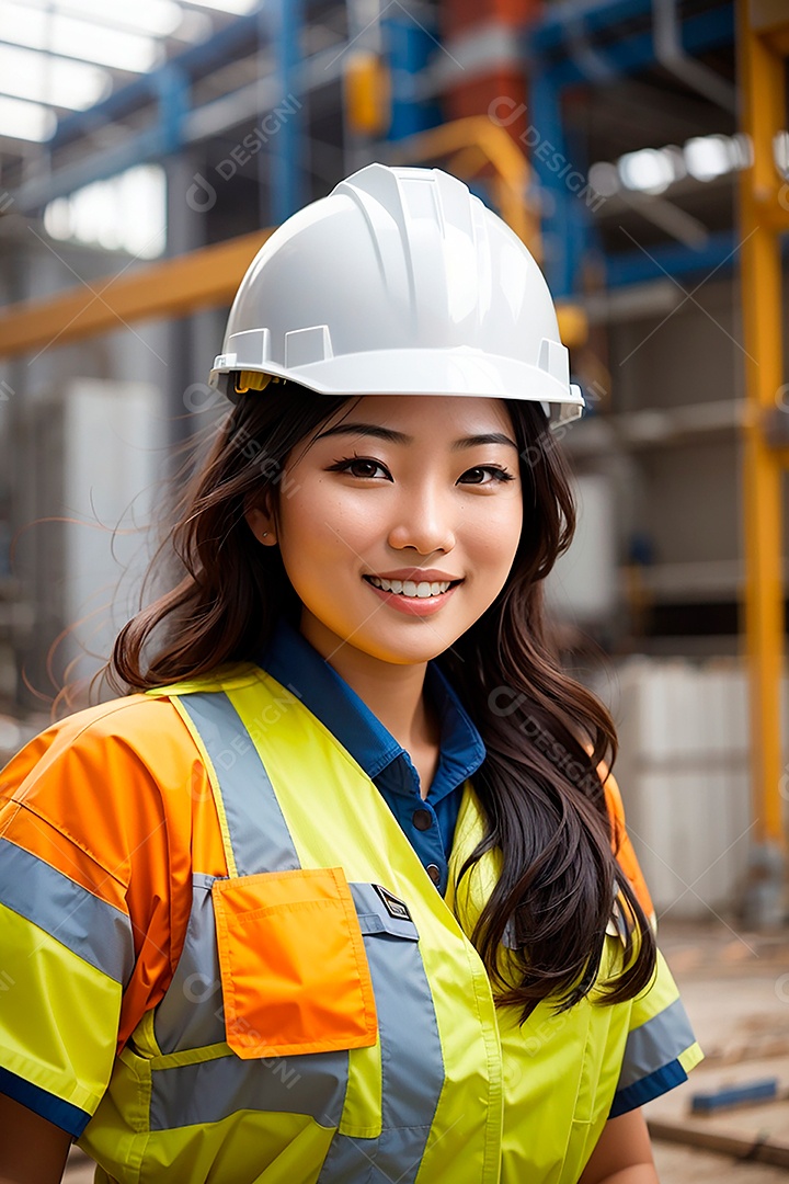 Mulher asiática confiança ação posando construtor