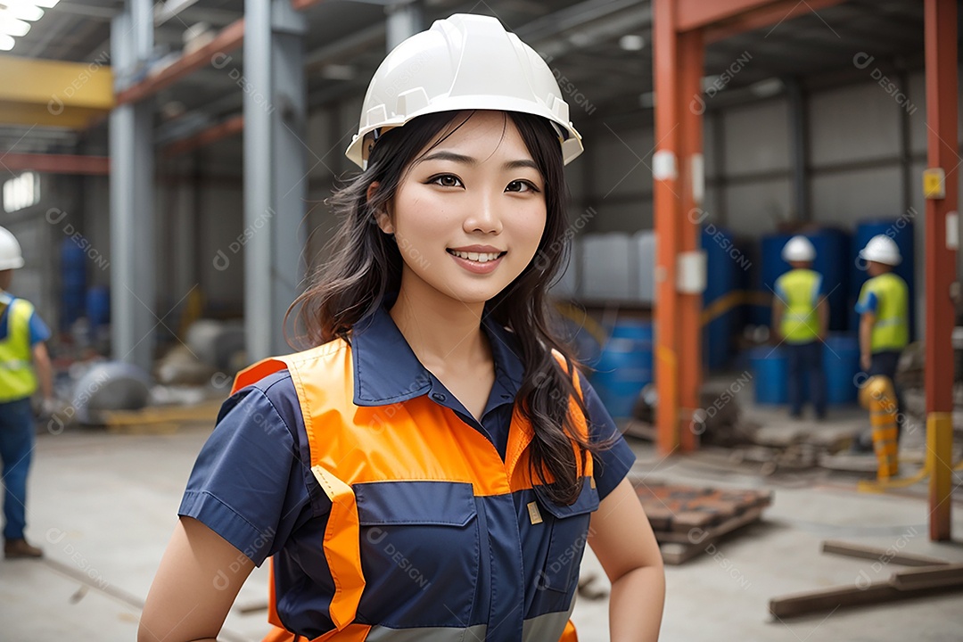 Mulher asiática confiança ação posando construtor