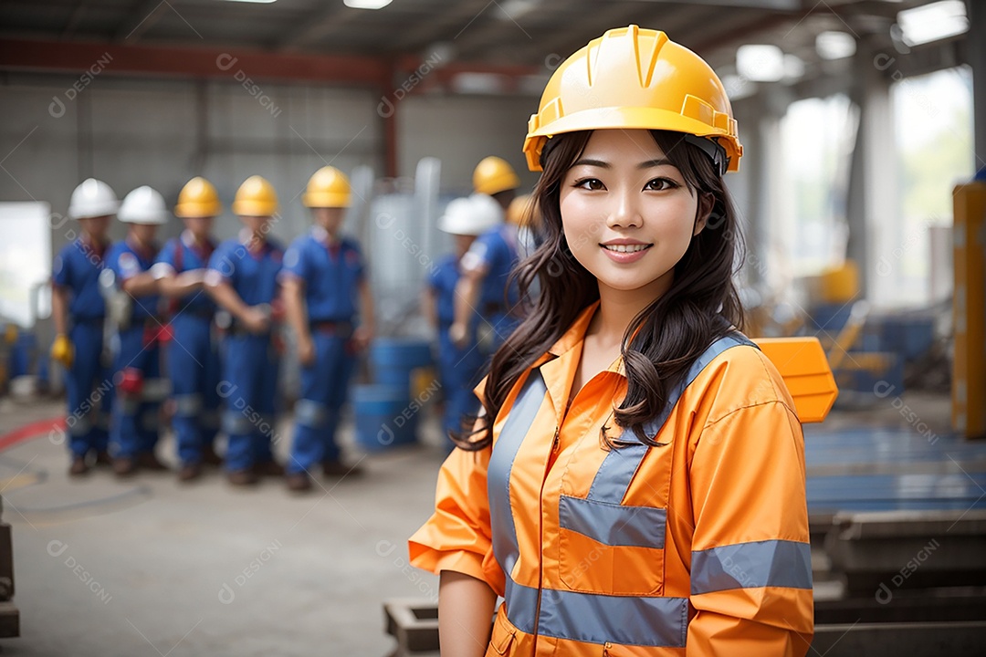 Mulher asiática confiança ação posando construtor