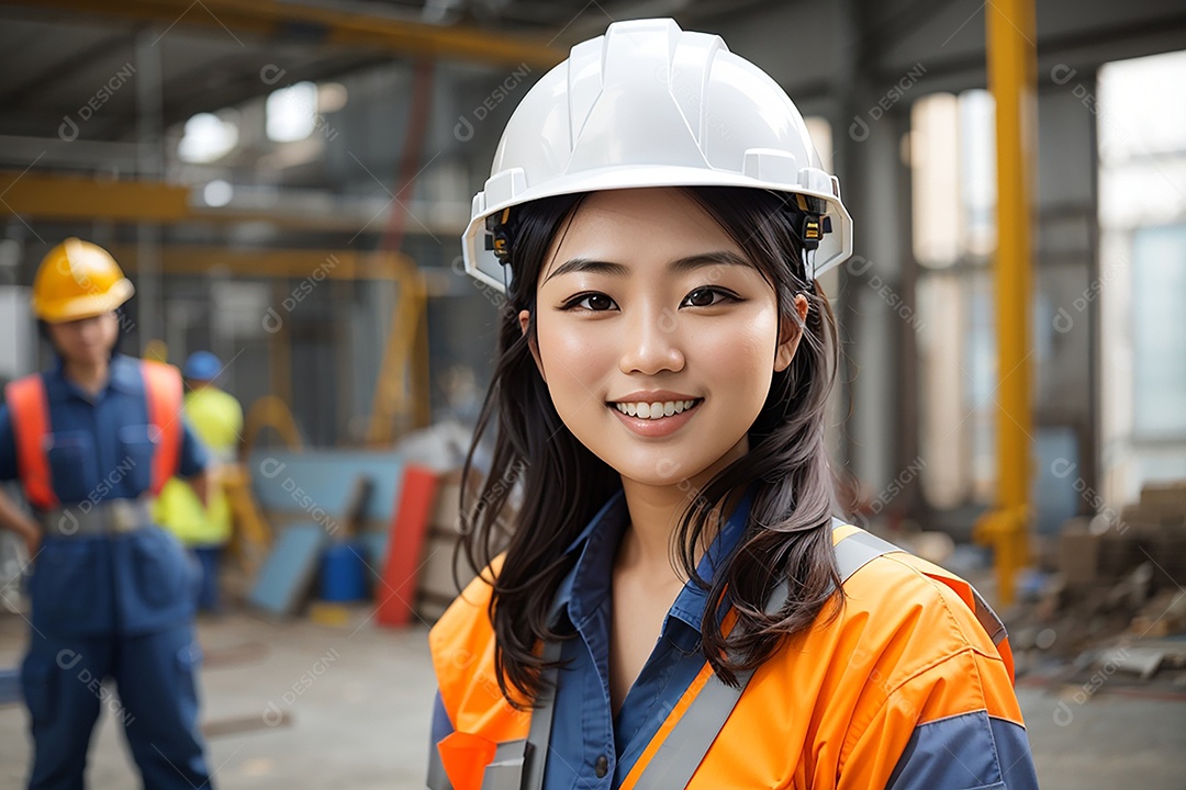 Mulher asiática confiança ação posando construtor