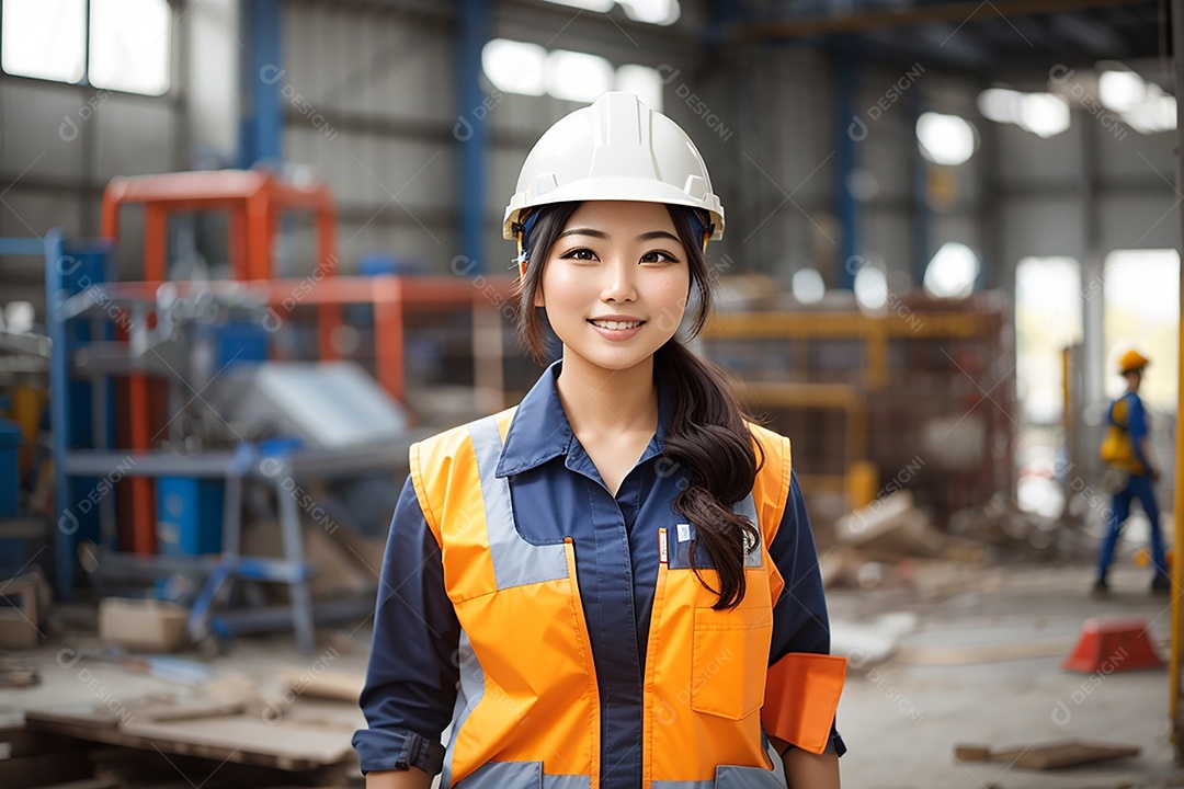 Mulher asiática confiança ação posando construtor