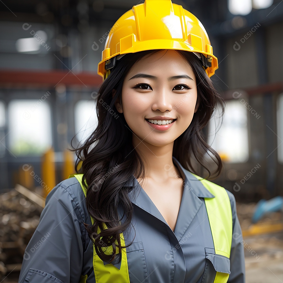 Mulher asiática confiança ação posando construtor