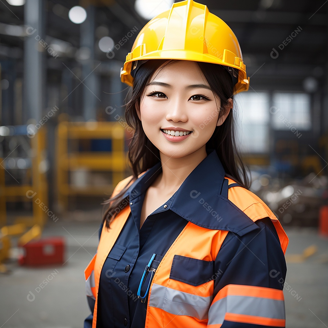 Mulher asiática confiança ação posando construtor