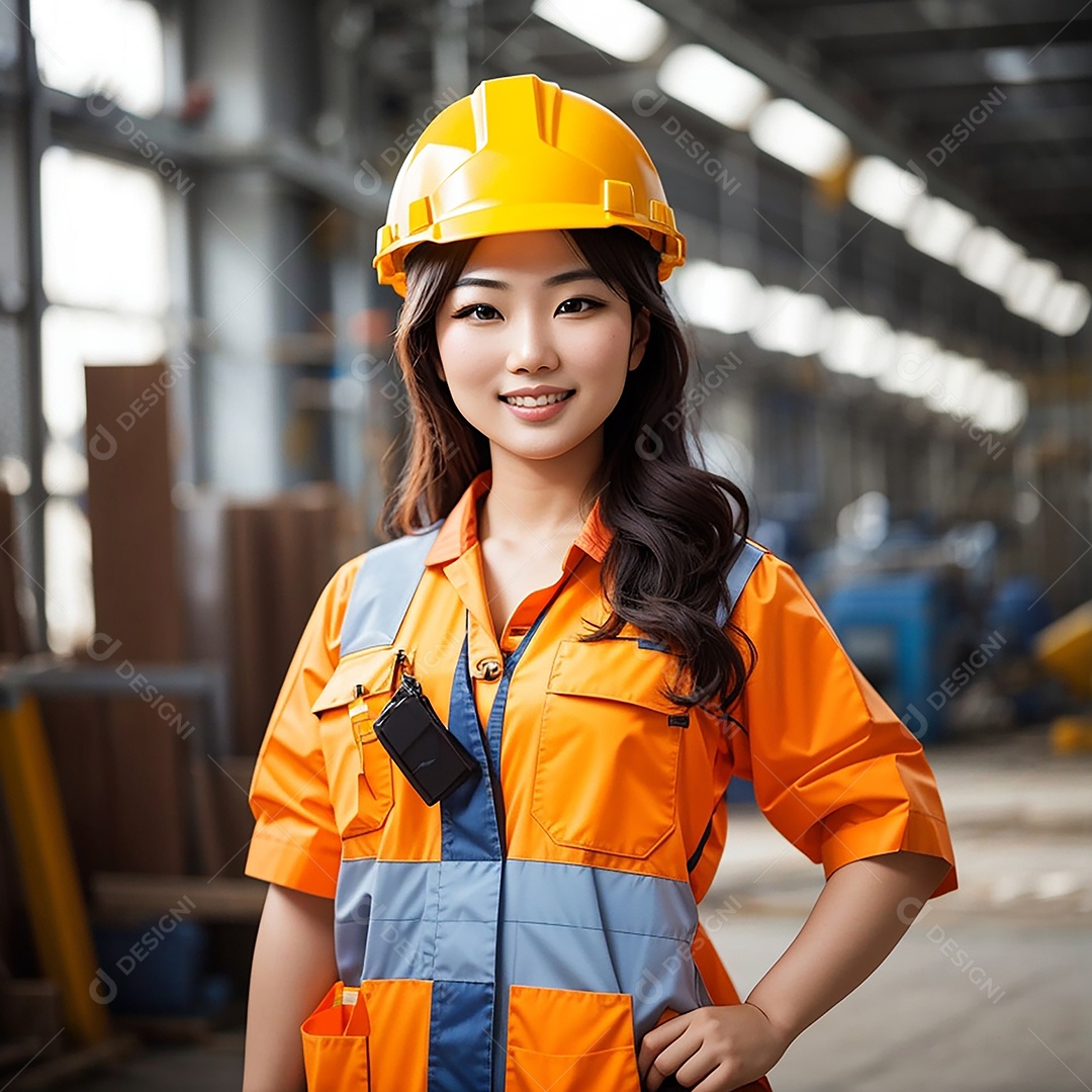 Mulher asiática confiança ação posando construtor
